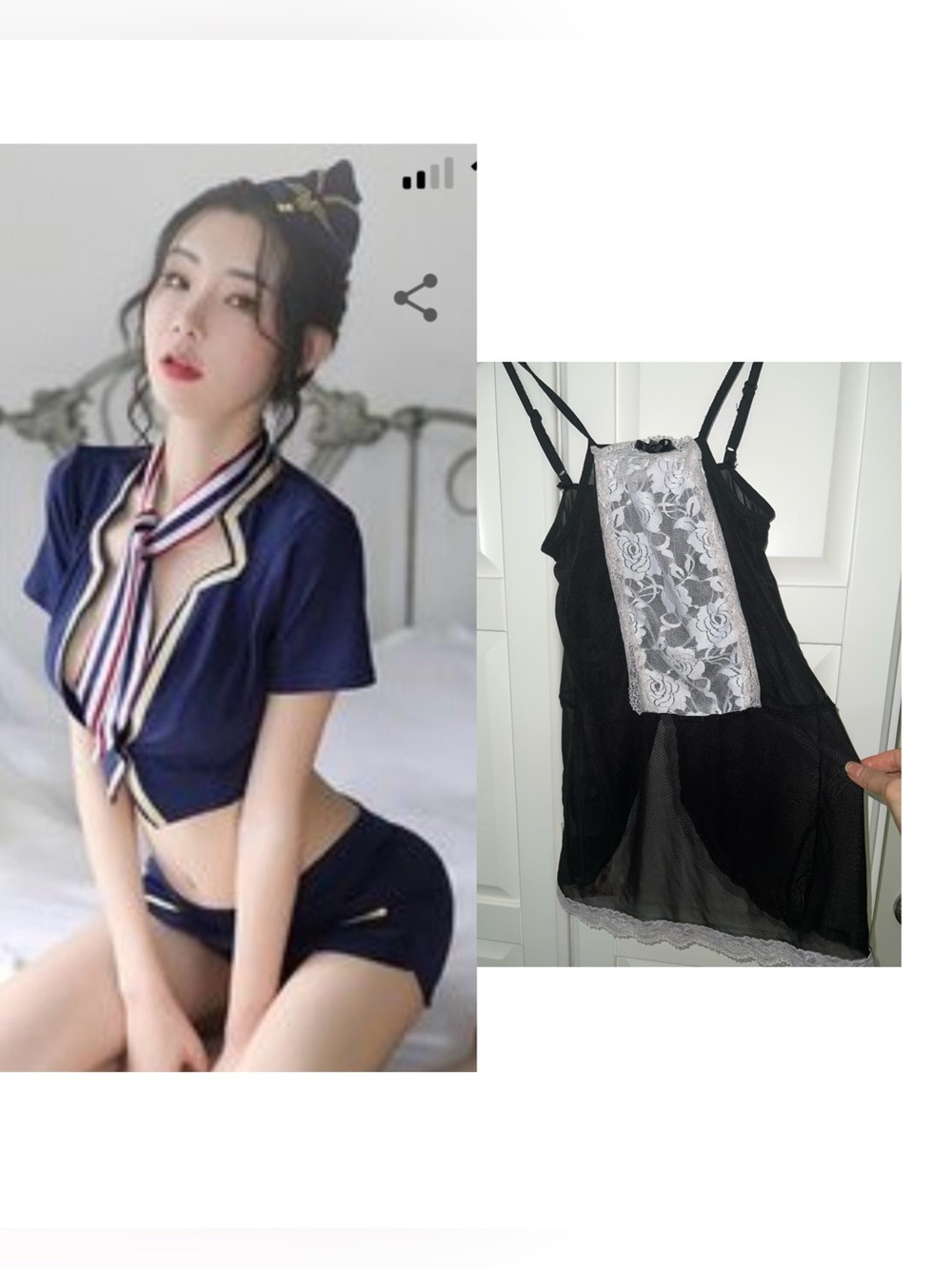 $10gift💕🦊😛NEW 4 pieces Set Sexy custom airline outfit  Never wore+mesh Maid slip